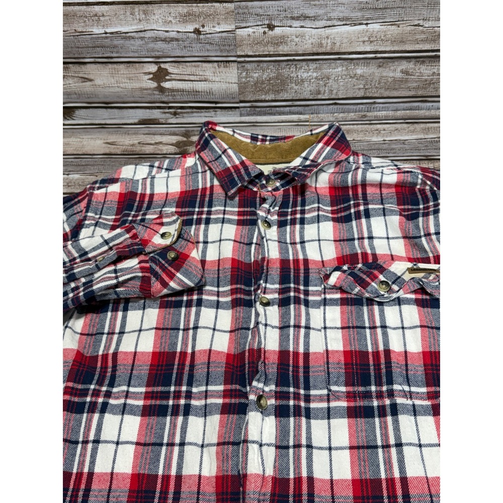 Legendary Whitetails Men LT Red White Blue Plaid Flannel‎ Shirt Corduroy Trim